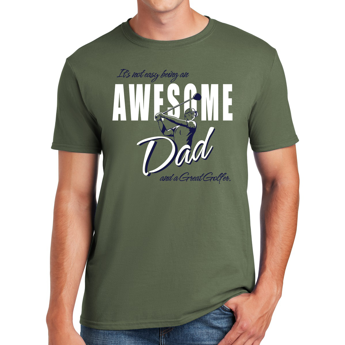 Awesome Dad And A Great Golfer Swinging Through Fatherhood Gift For Dads T-shirt