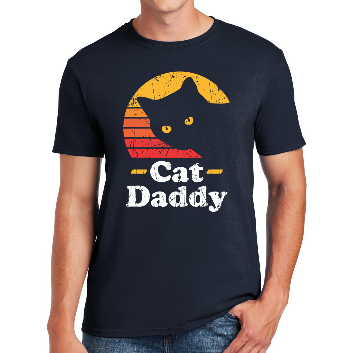 Cat Daddy Vintage Sunset Feline Love In Retro Style Awesome Dad T-shirt