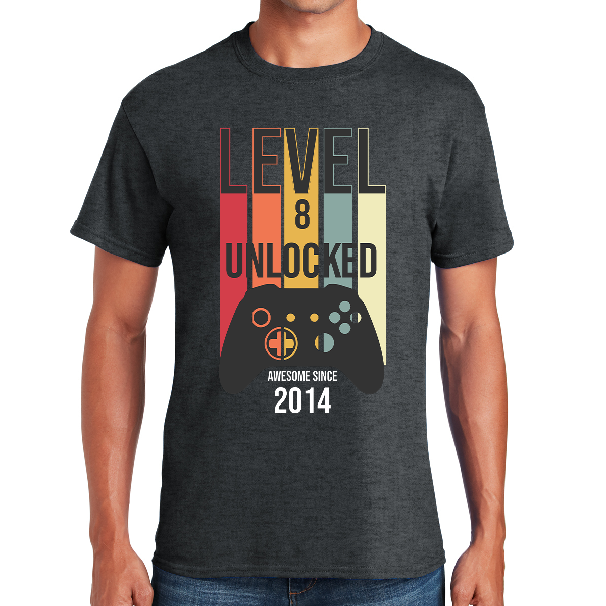 Level 8 Unlocked Awesome Since 2014 Gaming Dad Achievement Gift For Dads t-shirt