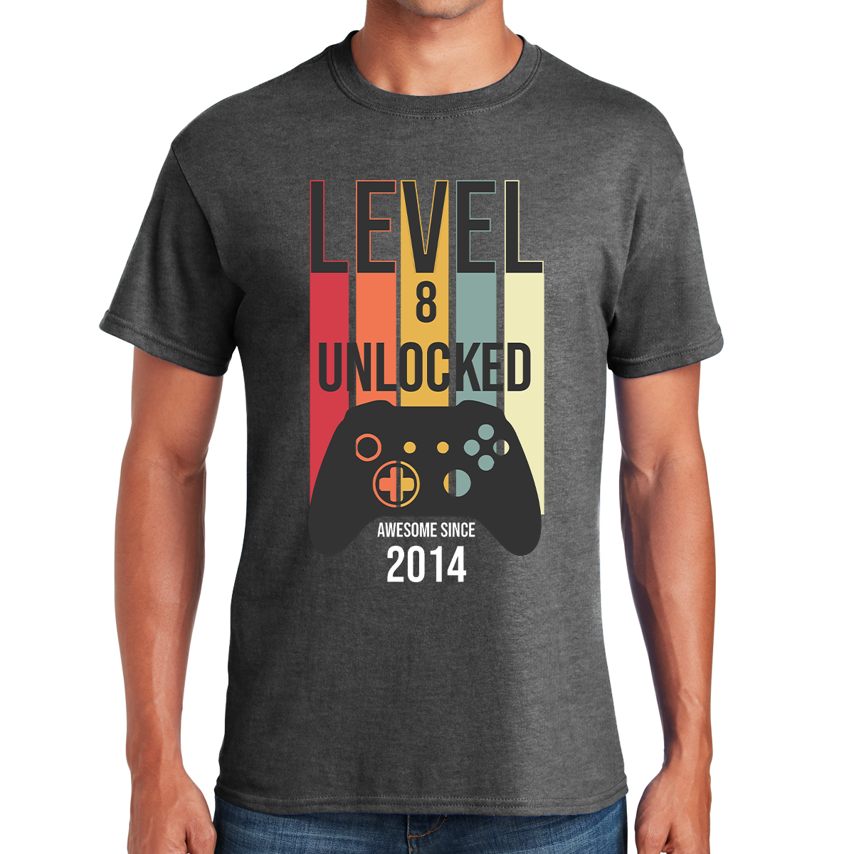 Level 8 Unlocked Awesome Since 2014 Gaming Dad Achievement Gift For Dads t-shirt