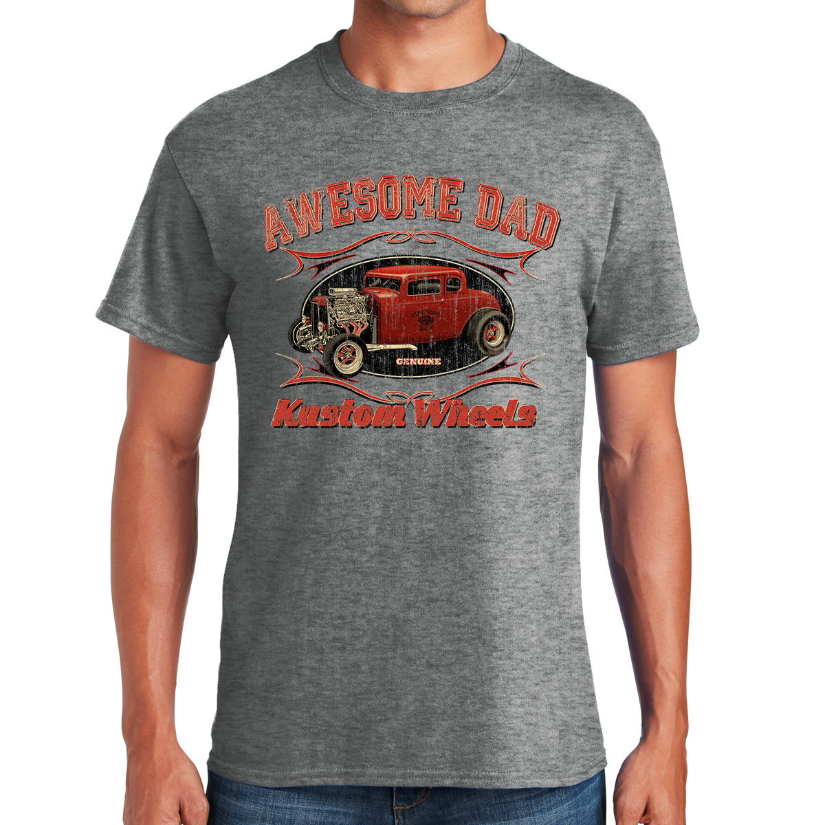 Awesome Dad Hot Rod Kustom Wheels Revving Up Fatherhood Gift For Dads T-shirt