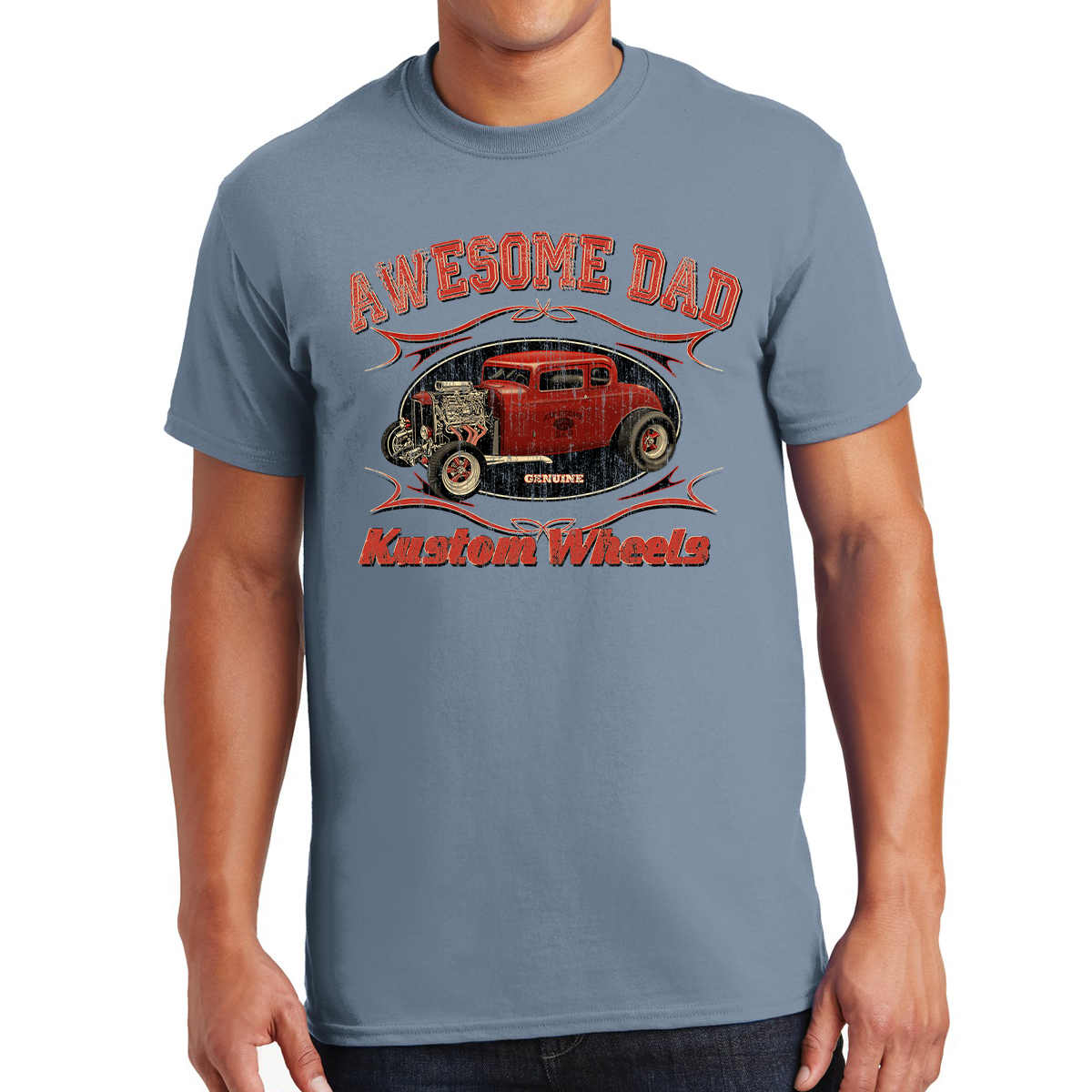Awesome Dad Hot Rod Kustom Wheels Revving Up Fatherhood Gift For Dads T-shirt