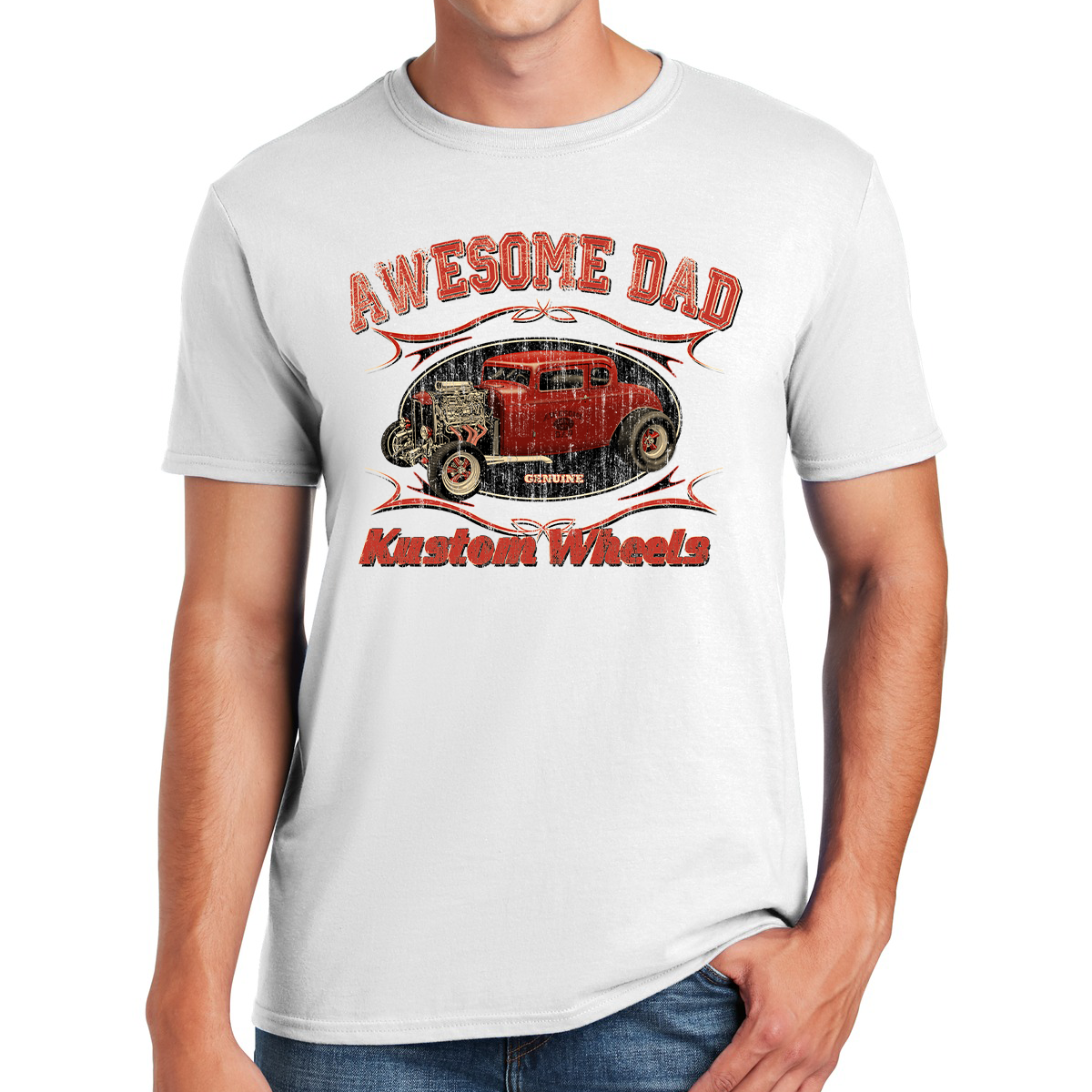 Awesome Dad Hot Rod Kustom Wheels Revving Up Fatherhood Gift For Dads T-shirt