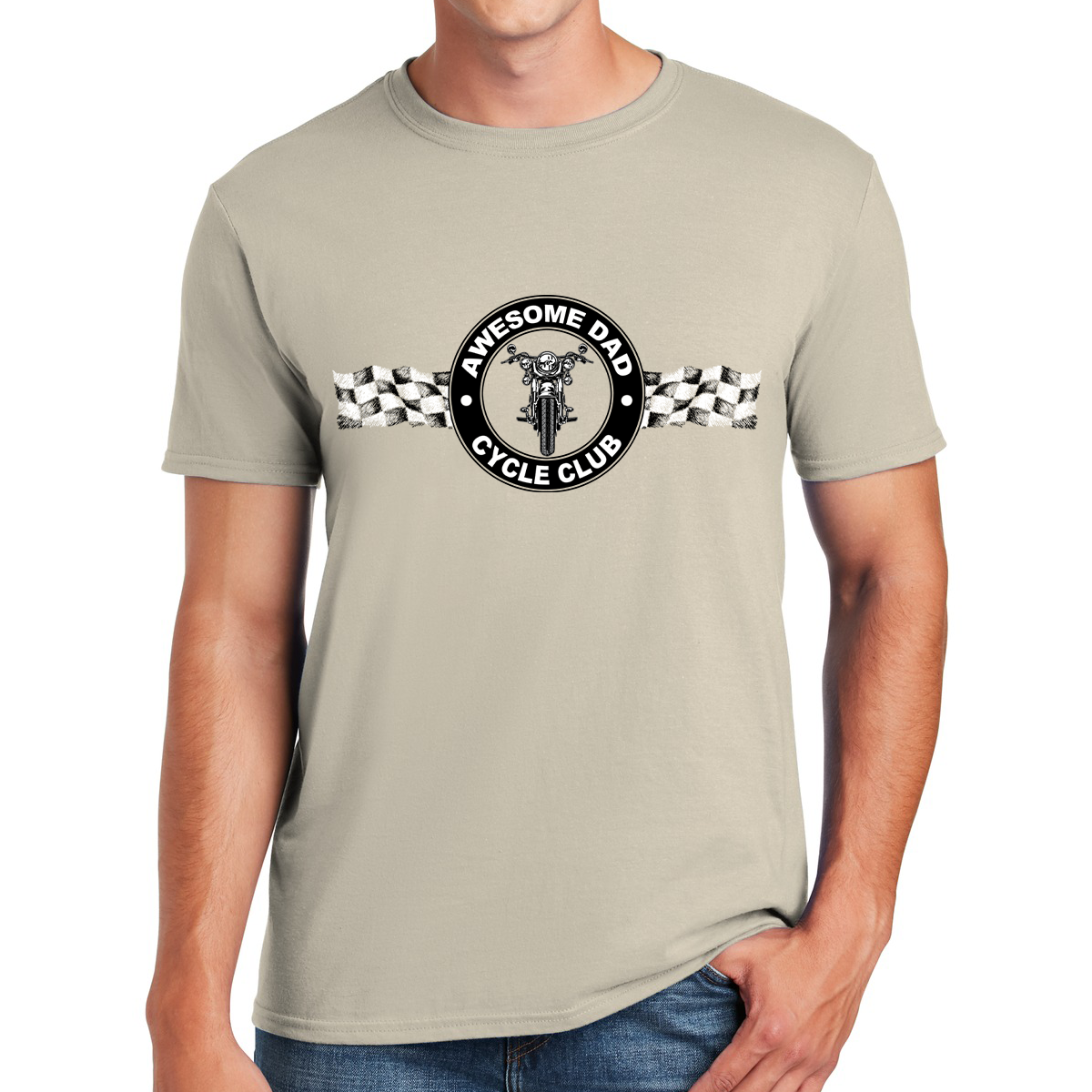 Biker Dad Riding With The Cycle Club Under The Checkered Flag Awesome Dad T-shirt