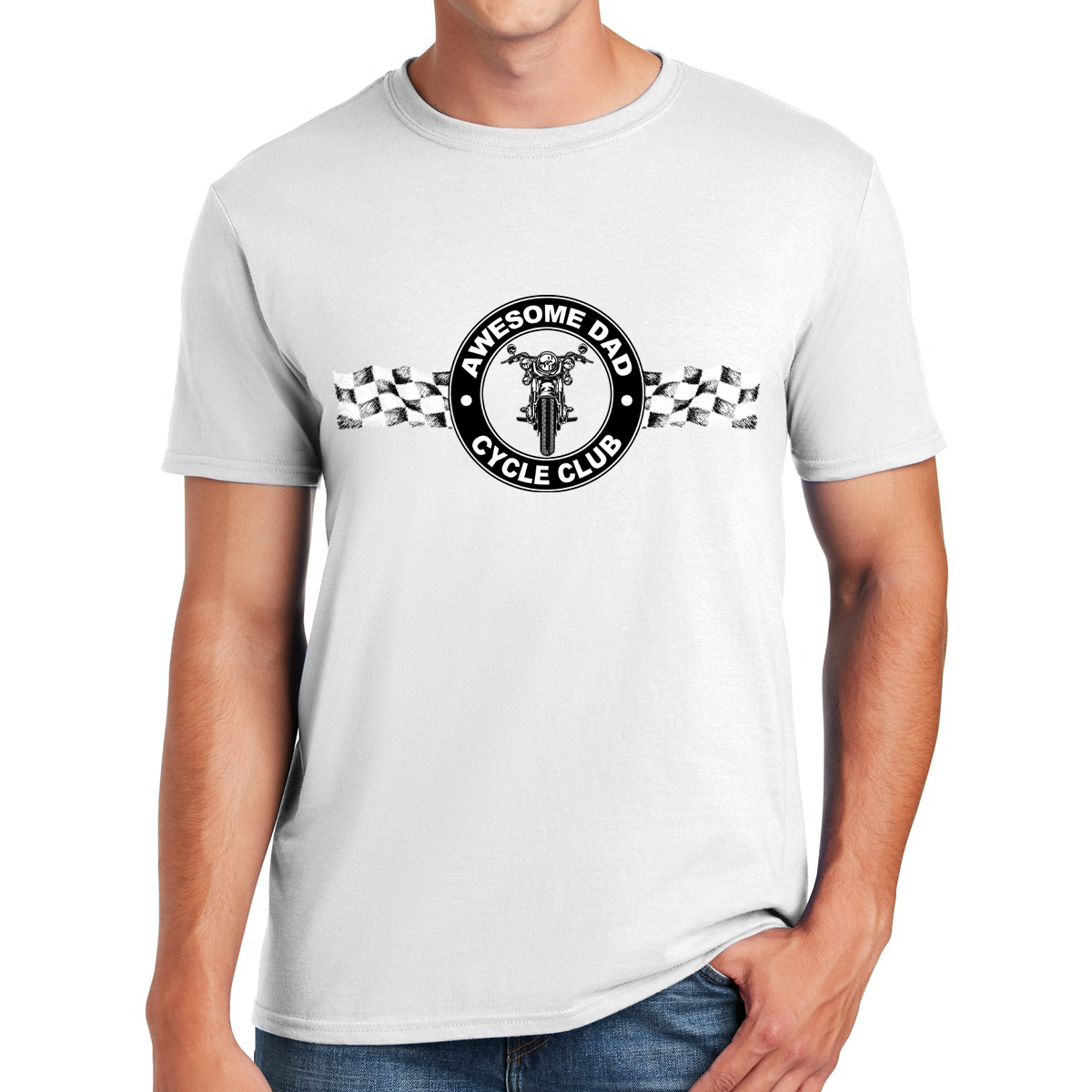 Biker Dad Riding With The Cycle Club Under The Checkered Flag Awesome Dad T-shirt