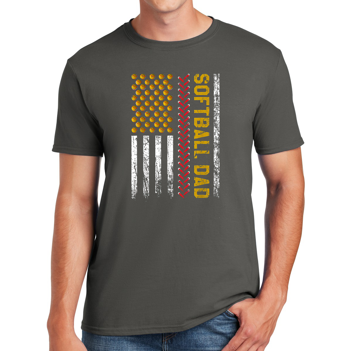 Softball Dad's American Flag Awesome Dad T-shirt