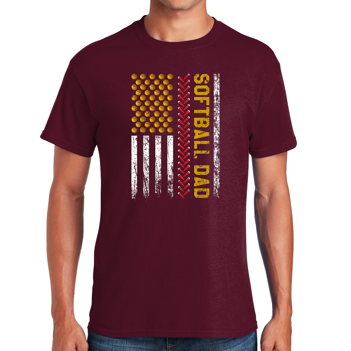 Softball Dad's American Flag Awesome Dad T-shirt