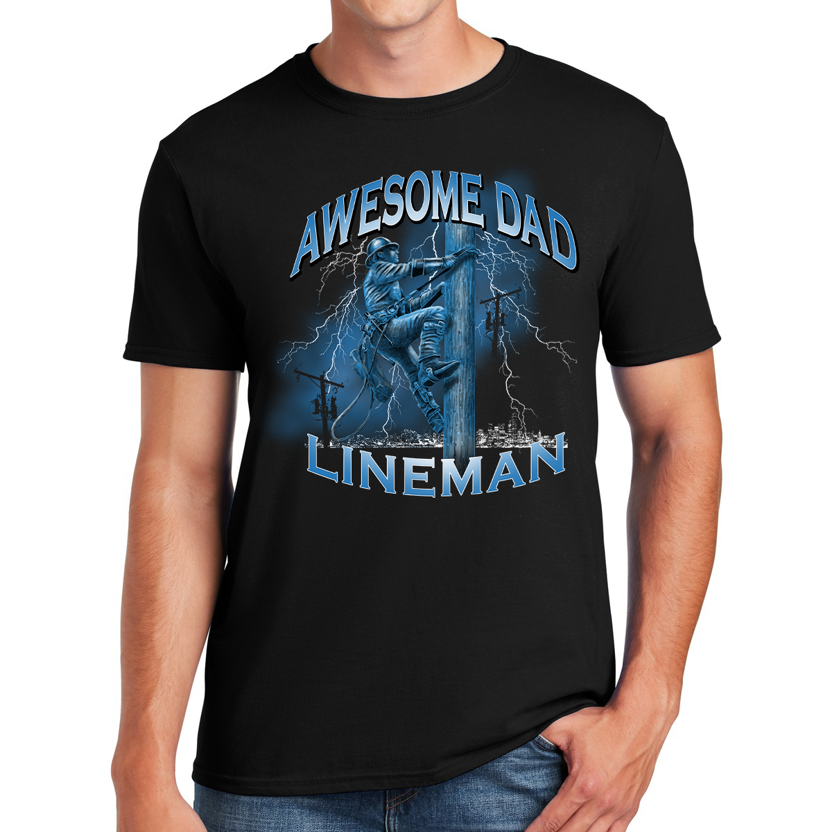 Awesome Dad Lineman Powering Up Fatherhood With Dedication Gift For Dads T-shirt