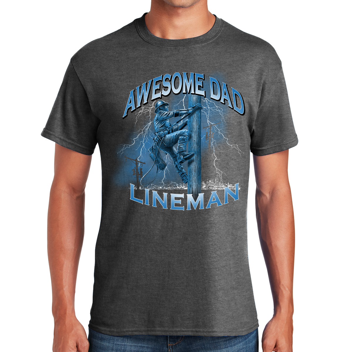 Awesome Dad Lineman Powering Up Fatherhood With Dedication Gift For Dads T-shirt