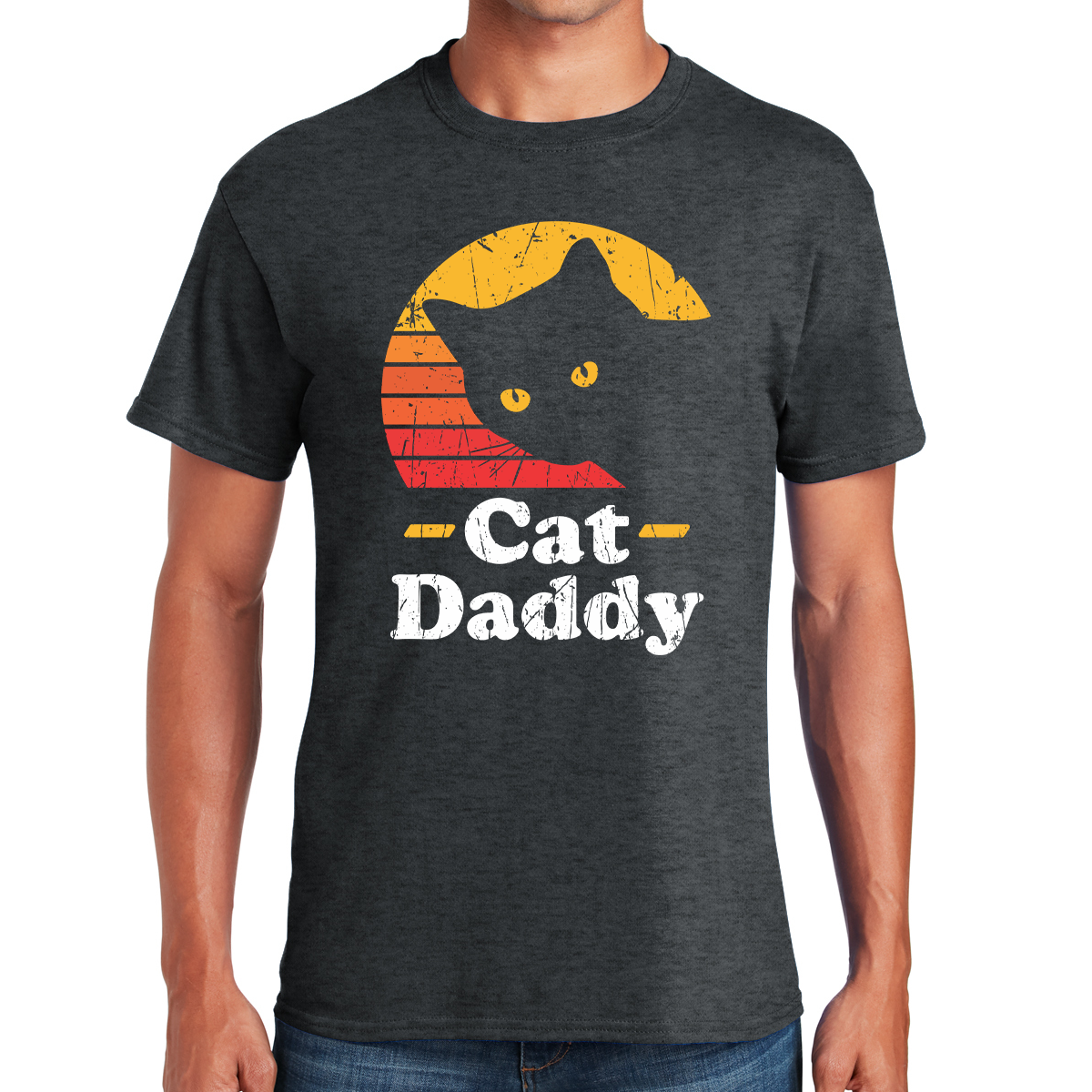 Cat Daddy Vintage Sunset Feline Love In Retro Style Awesome Dad T-shirt