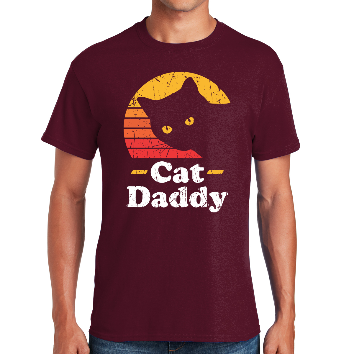 Cat Daddy Vintage Sunset Feline Love In Retro Style Awesome Dad T-shirt