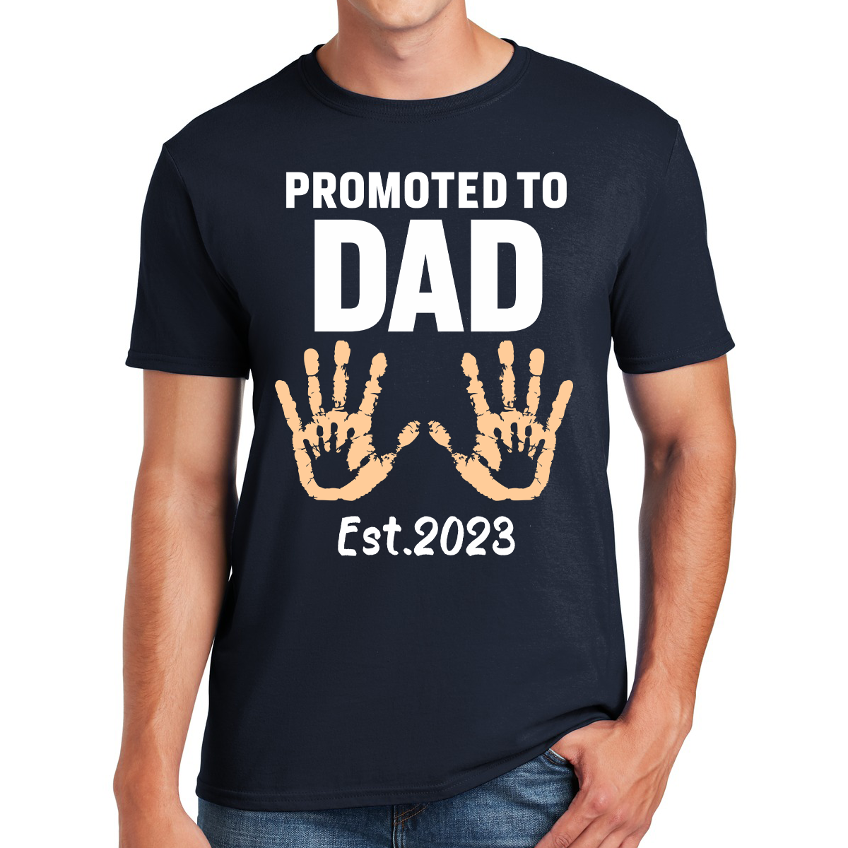 Promoted To Dad Handprints Est. 2023 A New Chapter Begins Gift For Dads T-shirt
